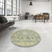 Round Machine Washable Abstract Brown Gold Rug in a Office, wshabs2351