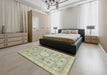 Abstract Brown Gold Modern Rug in a Bedroom, abs2351