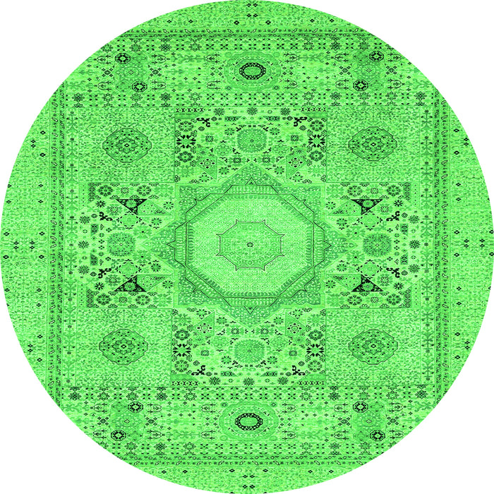 Round Machine Washable Abstract Green Modern Area Rugs, wshabs2351grn