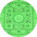 Round Machine Washable Abstract Green Modern Area Rugs, wshabs2351grn