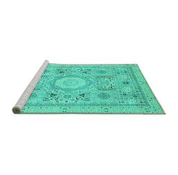 Sideview of Machine Washable Abstract Turquoise Modern Area Rugs, wshabs2351turq