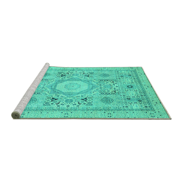 Sideview of Machine Washable Abstract Turquoise Modern Area Rugs, wshabs2351turq