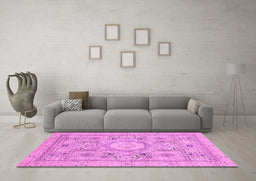 Machine Washable Abstract Pink Modern Rug in a Living Room, wshabs2351pnk