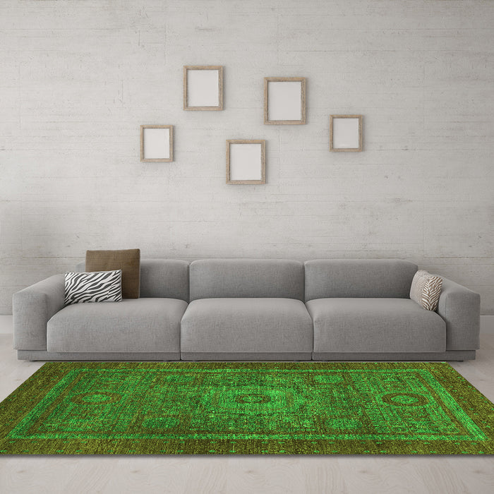 Machine Washable Abstract Green Modern Area Rugs in a Living Room,, wshabs2352grn