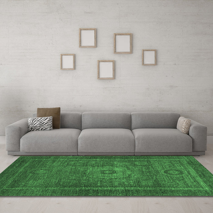 Machine Washable Abstract Emerald Green Modern Area Rugs in a Living Room,, wshabs2352emgrn