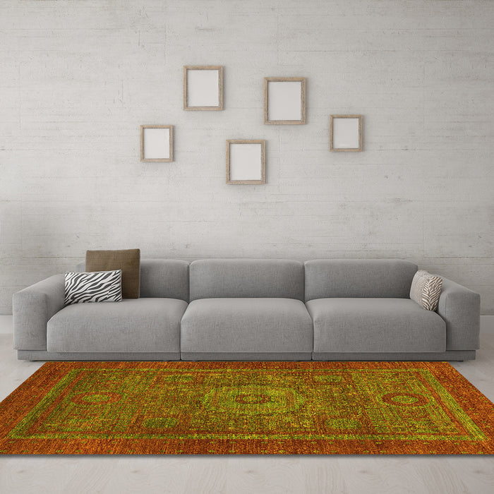 Machine Washable Abstract Yellow Modern Rug in a Living Room, wshabs2352yw