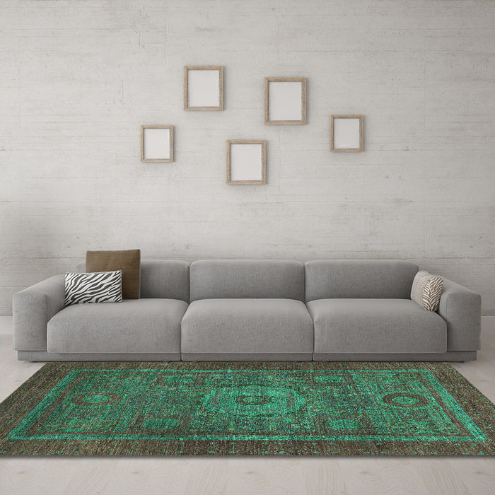 Machine Washable Abstract Turquoise Modern Area Rugs in a Living Room,, wshabs2352turq