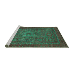Sideview of Machine Washable Abstract Turquoise Modern Area Rugs, wshabs2352turq