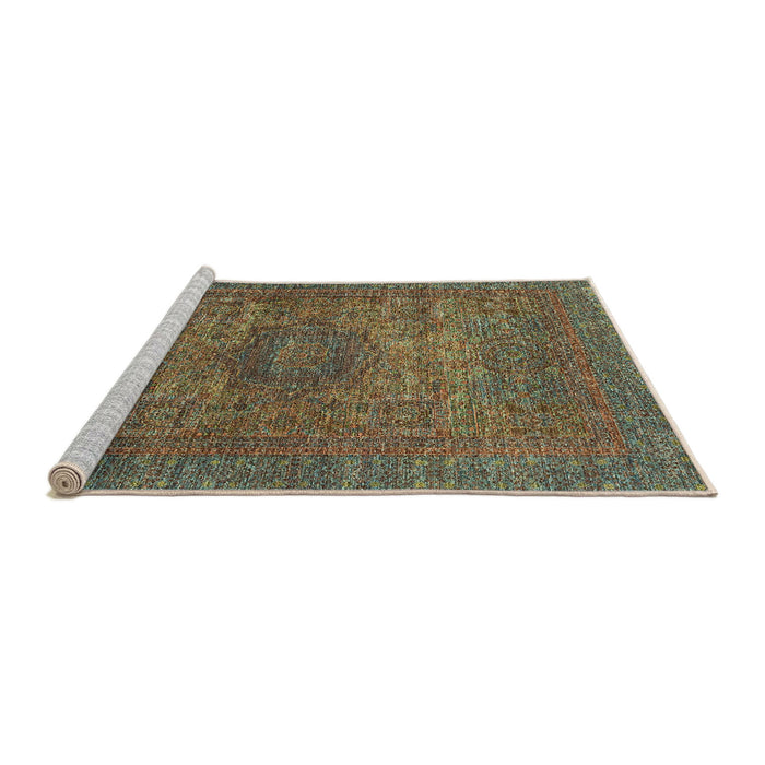 Sideview of Machine Washable Abstract Khaki Green Rug, wshabs2353