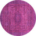 Round Machine Washable Abstract Pink Modern Rug, wshabs2353pnk