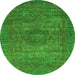 Round Machine Washable Abstract Green Modern Area Rugs, wshabs2353grn