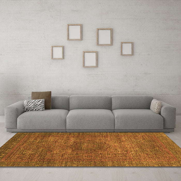 Machine Washable Abstract Orange Modern Area Rugs in a Living Room, wshabs2353org