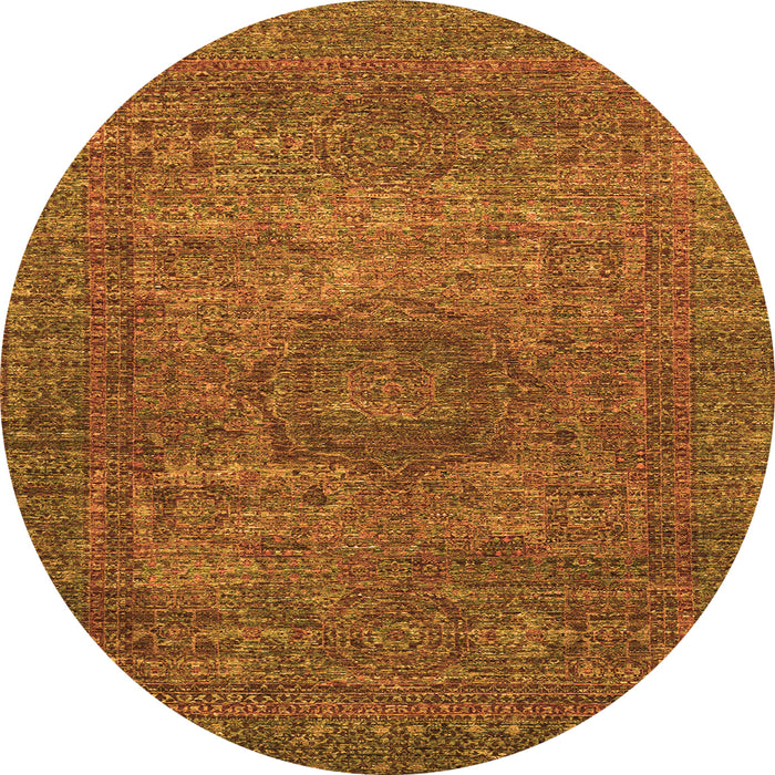 Round Machine Washable Abstract Orange Modern Area Rugs, wshabs2353org