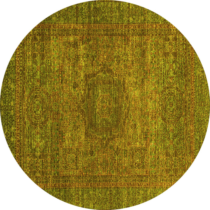 Round Abstract Yellow Modern Rug, abs2353yw