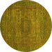 Round Abstract Yellow Modern Rug, abs2353yw