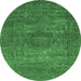 Round Abstract Emerald Green Modern Rug, abs2353emgrn