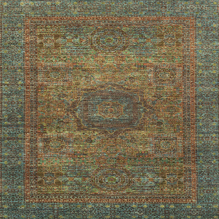Square Machine Washable Abstract Khaki Green Rug, wshabs2353