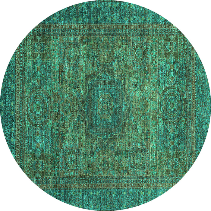 Round Abstract Turquoise Modern Rug, abs2353turq