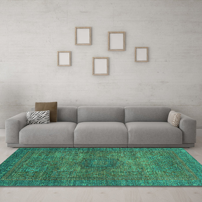Machine Washable Abstract Turquoise Modern Area Rugs in a Living Room,, wshabs2353turq