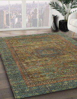 Machine Washable Abstract Khaki Green Rug in a Family Room, wshabs2353