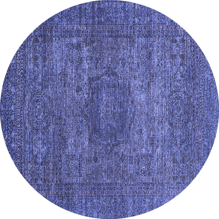 Round Machine Washable Abstract Blue Modern Rug, wshabs2353blu