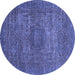 Round Machine Washable Abstract Blue Modern Rug, wshabs2353blu