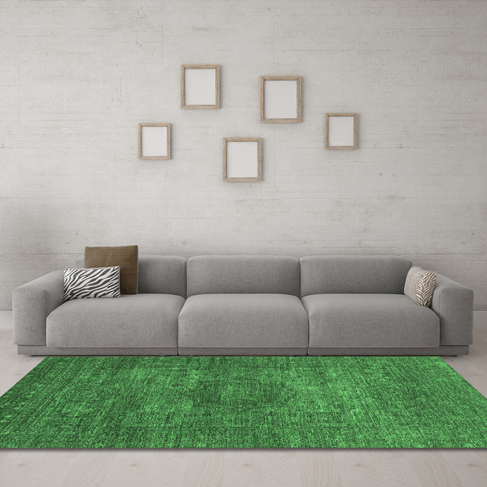 Machine Washable Abstract Emerald Green Modern Area Rugs in a Living Room,, wshabs2353emgrn