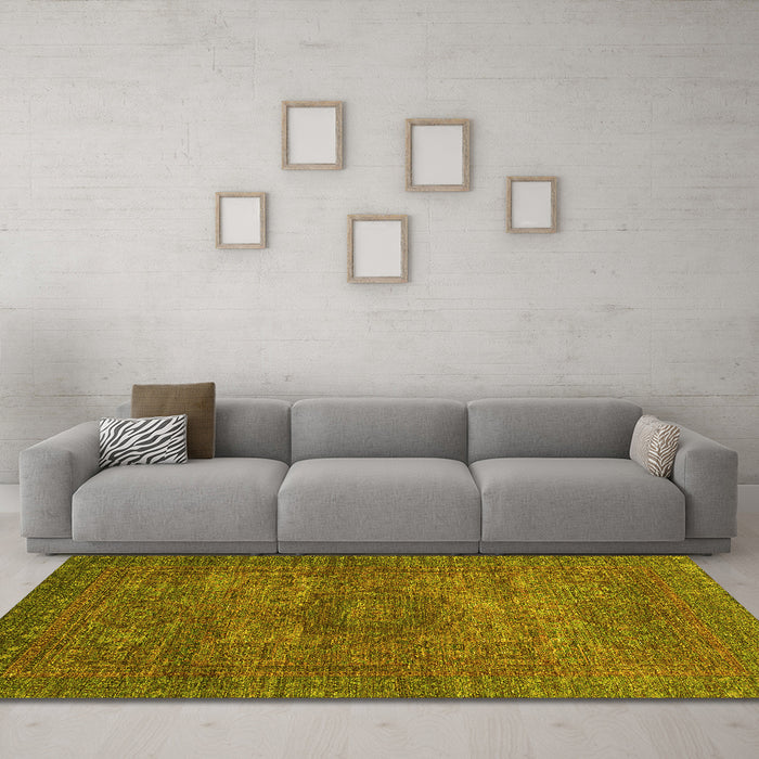 Machine Washable Abstract Yellow Modern Rug in a Living Room, wshabs2353yw