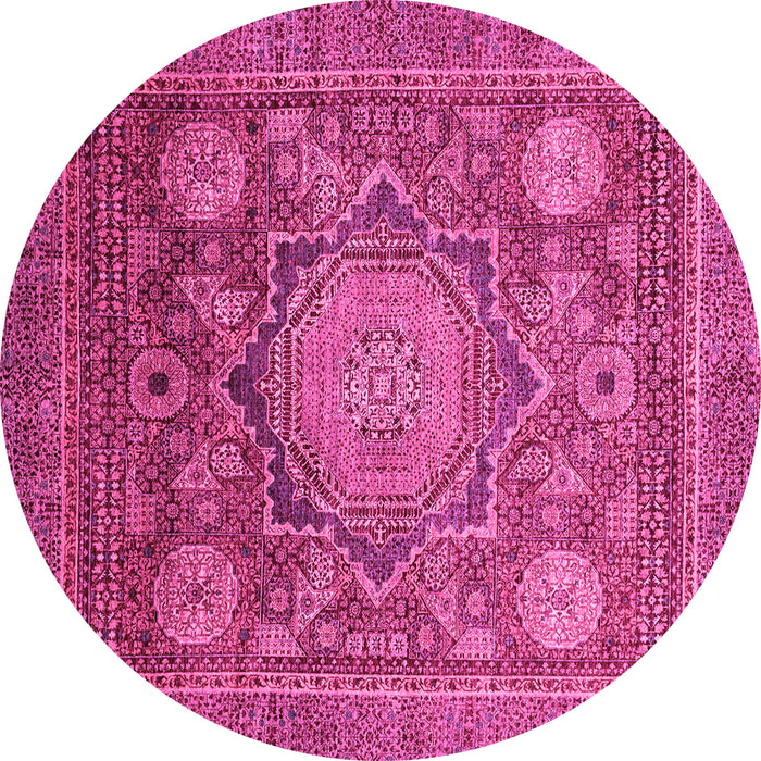 Round Machine Washable Abstract Pink Modern Rug, wshabs2354pnk