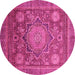 Round Machine Washable Abstract Pink Modern Rug, wshabs2354pnk