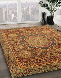 Machine Washable Abstract Yellow Rug in a Family Room, wshabs2354