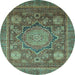 Round Abstract Light Blue Modern Rug, abs2354lblu