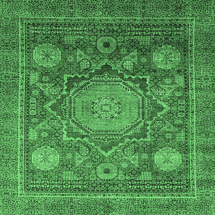 Square Machine Washable Abstract Emerald Green Modern Area Rugs, wshabs2354emgrn