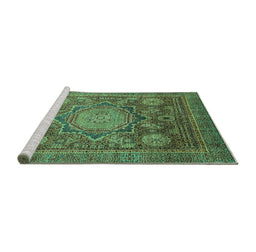 Sideview of Machine Washable Abstract Turquoise Modern Area Rugs, wshabs2354turq