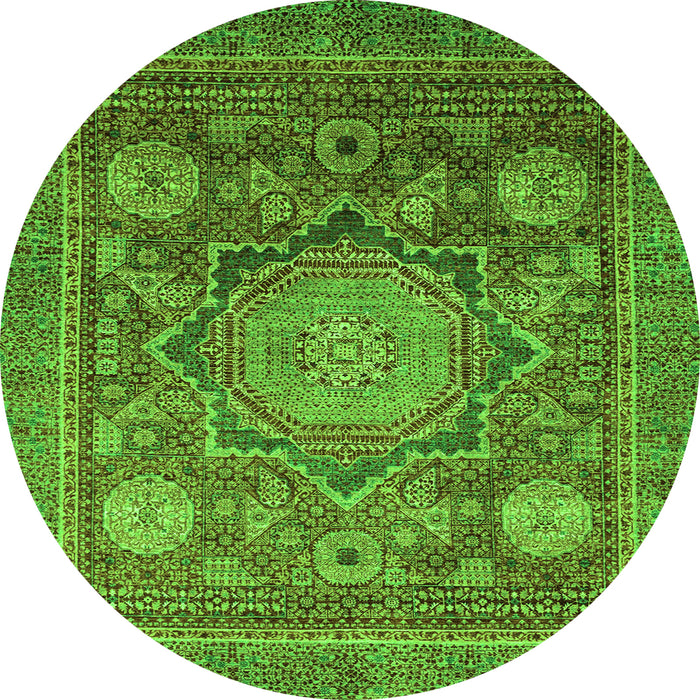 Round Abstract Green Modern Rug, abs2354grn