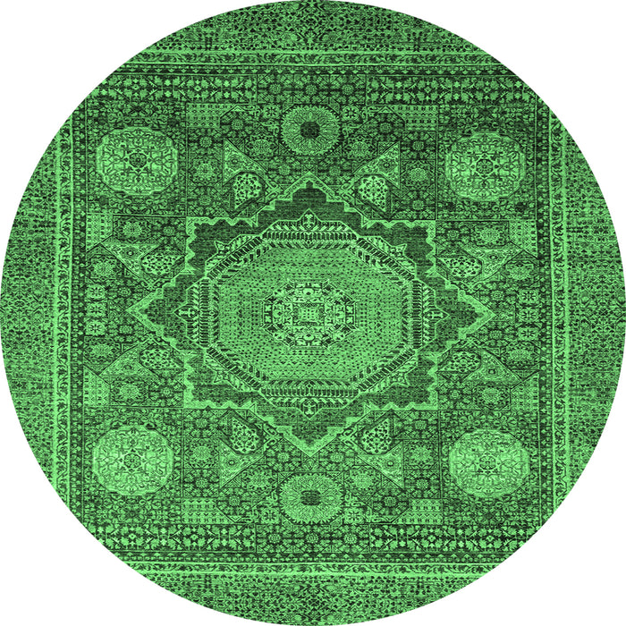 Round Machine Washable Abstract Emerald Green Modern Area Rugs, wshabs2354emgrn