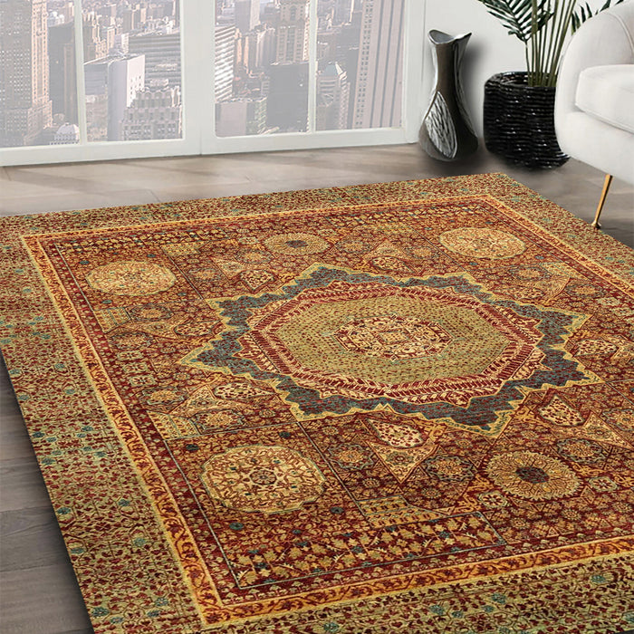 Abstract Yellow Modern Rug in Family Room, abs2354