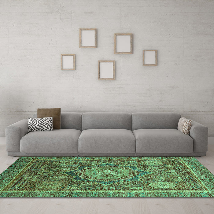 Machine Washable Abstract Turquoise Modern Area Rugs in a Living Room,, wshabs2354turq