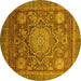 Round Machine Washable Abstract Yellow Modern Rug, wshabs2354yw