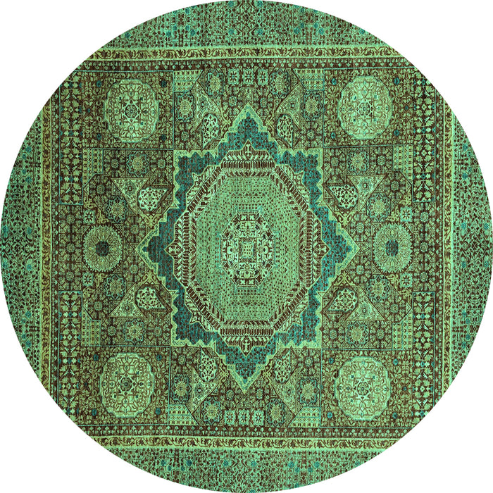 Round Machine Washable Abstract Turquoise Modern Area Rugs, wshabs2354turq