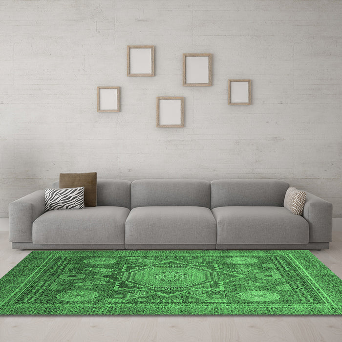 Machine Washable Abstract Emerald Green Modern Area Rugs in a Living Room,, wshabs2354emgrn