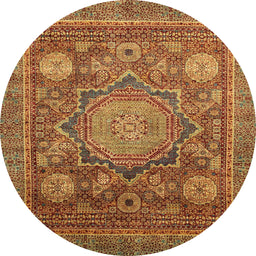 Round Abstract Yellow Modern Rug, abs2354