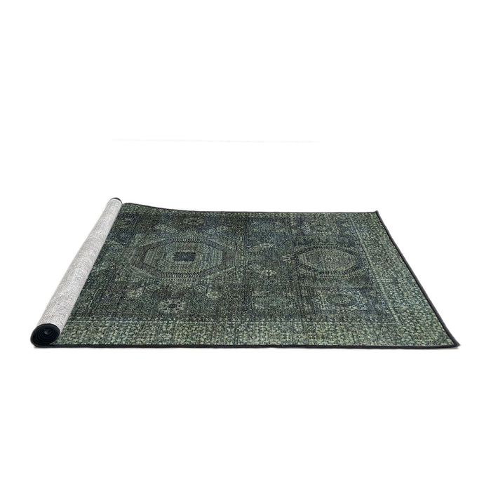 Sideview of Machine Washable Abstract Gunmetal Green Rug, wshabs2355