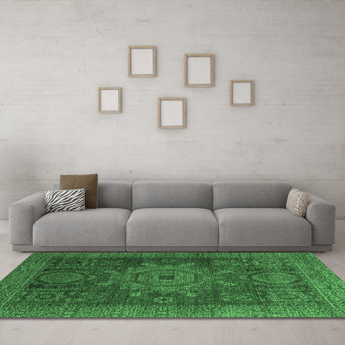 Machine Washable Abstract Emerald Green Modern Area Rugs in a Living Room,, wshabs2355emgrn