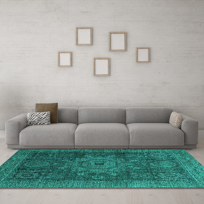Machine Washable Abstract Turquoise Modern Area Rugs in a Living Room,, wshabs2355turq