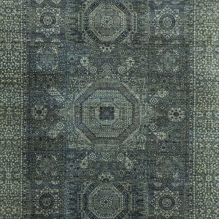 Machine Washable Abstract Gunmetal Green Rug, wshabs2355