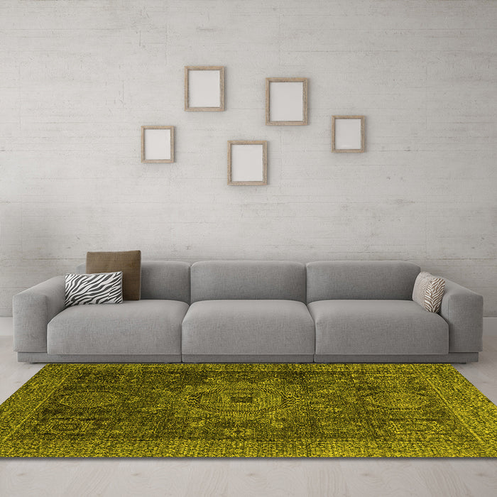 Machine Washable Abstract Yellow Modern Rug in a Living Room, wshabs2355yw