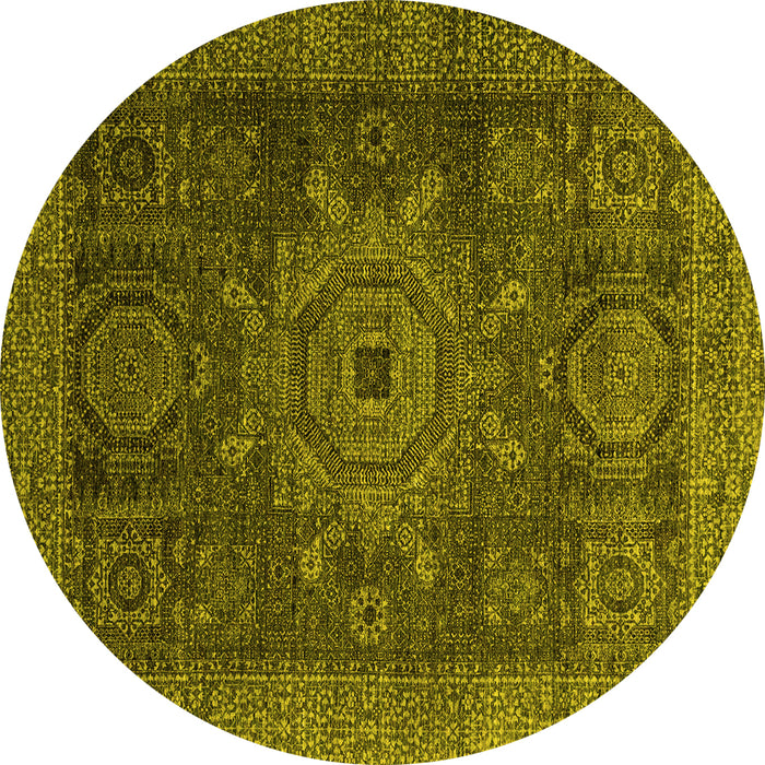 Round Abstract Yellow Modern Rug, abs2355yw