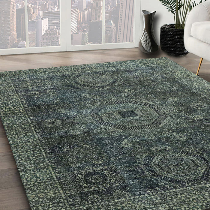 Machine Washable Abstract Gunmetal Green Rug in a Family Room, wshabs2355