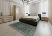 Abstract Gunmetal Green Modern Rug in a Bedroom, abs2355